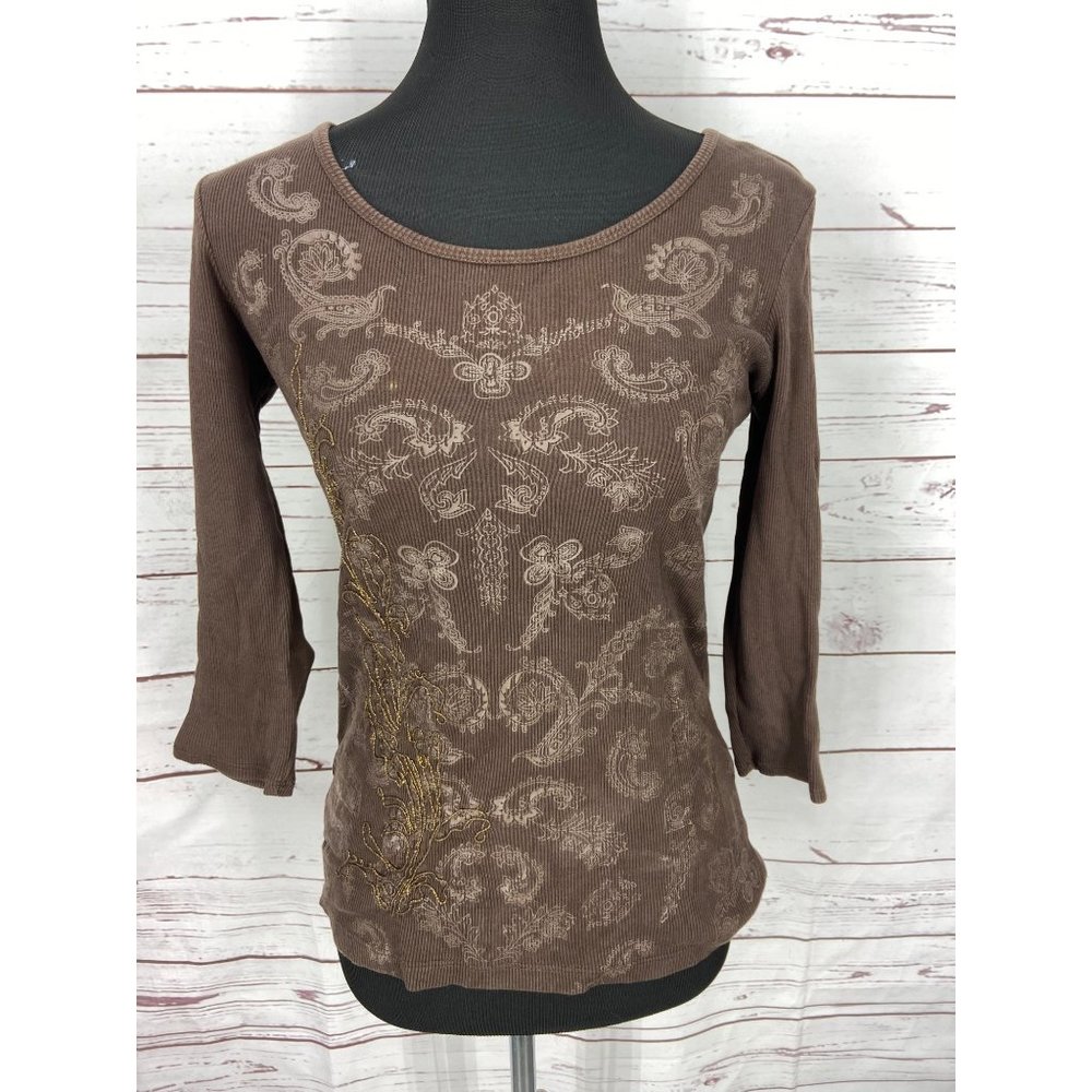 Style & Co. Women's Printed Knit Sweater Long Sleeve Jewel Neck Paisley Print Fl